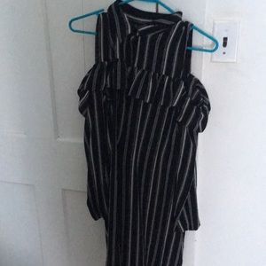 Black and white stripped off the shoulder dress